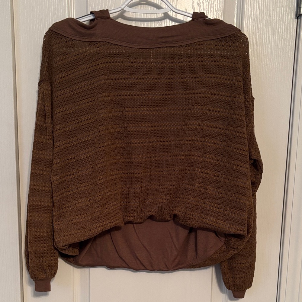 Free People Sistine Hacci Cold Shoulder Balloon Sleeve Brown Sweater size Medium - Picture 6 of 6